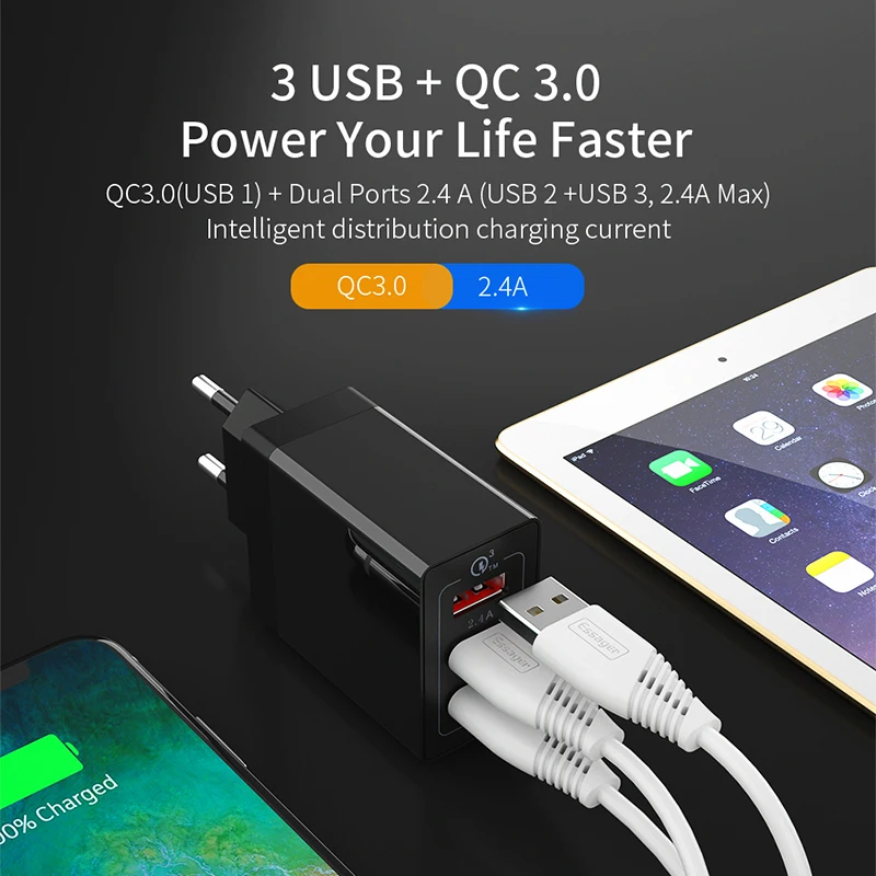 Essager سريعة تهمة 3.0 شاحن يو اس بي 30 W QC3.0 QC توربو سريع شحن متعدد التوصيل الهاتف المحمول شاحن آيفون سامسونج Xiaomi