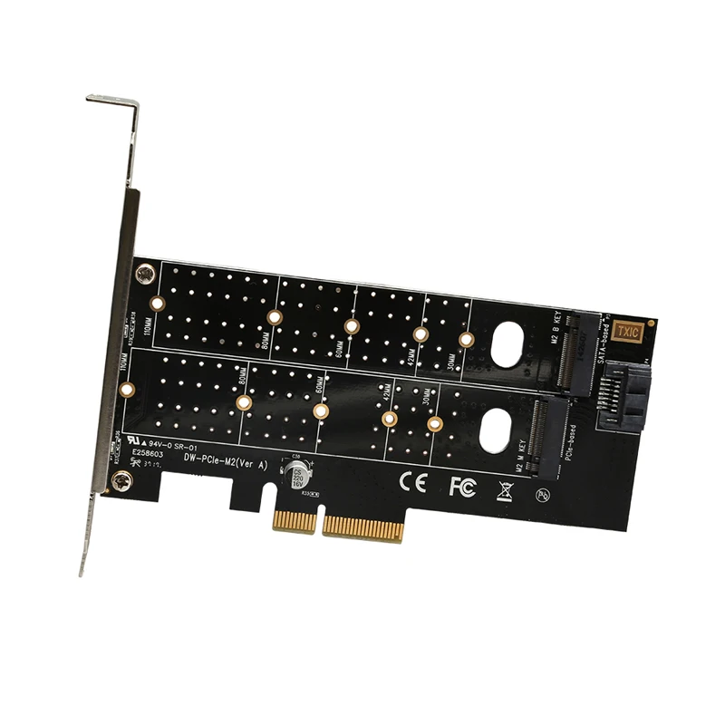 

DIEWU PCIe to M.2 dual NVMe SSD NGFF Riser card PCIE X4 adapter M Key B Key dual interface Expansion card