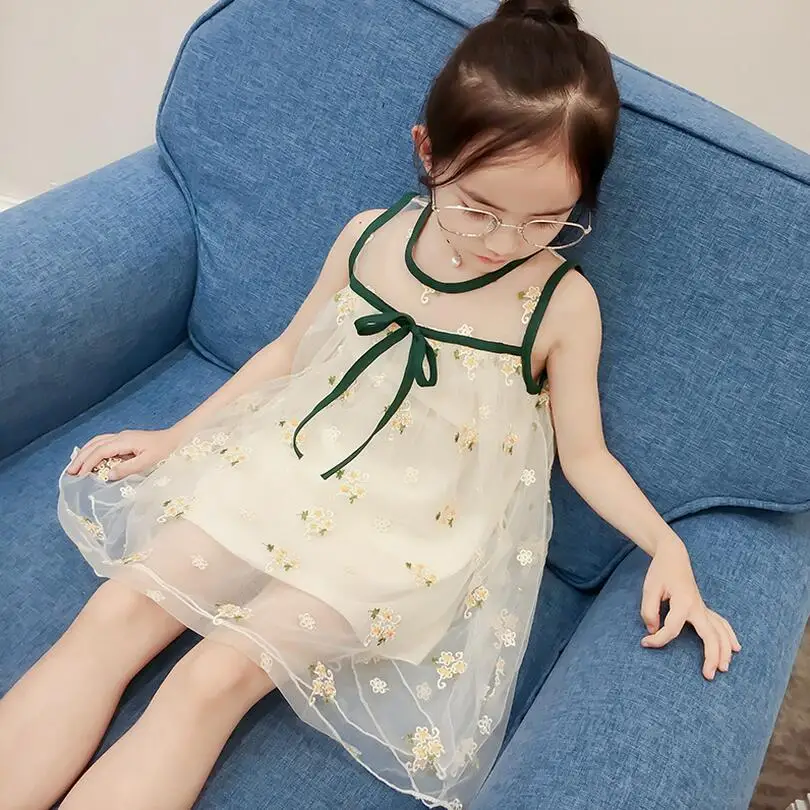 Летнее Детское платье с цветочным рисунком для девочек; детские кружевные платья без рукавов с цветочной вышивкой; Детские повседневные платья; Vestidos Infantil; для детей 2-10 лет