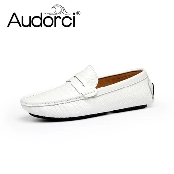 

Audorci Luxury Brand Mens Casual Shoes Fashion Peas Shoes Suede Leather Men Loafers Slip On Men's Flats Male