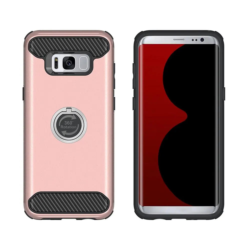 

2 Pcs Rose Gold Color Phone Shell Phone Drop Resistant Solid Protective Case Soft Case With Finger Ring For Samsung S8 Plus
