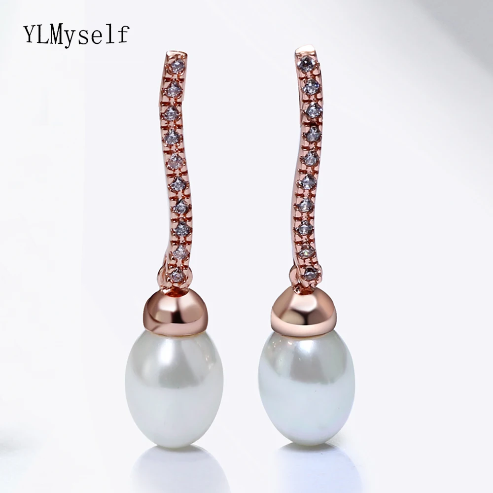 

Rose gold color drop Earrings statement oorbellen aretes Great jewelry excellent gift for women mujer pearl and crystal earring