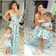 Mother daughter dresses 2019 Sleeveless Sweet Cute Spaghetti Strap Long Dress mommy and me clothes Vestido mae e filha C0333