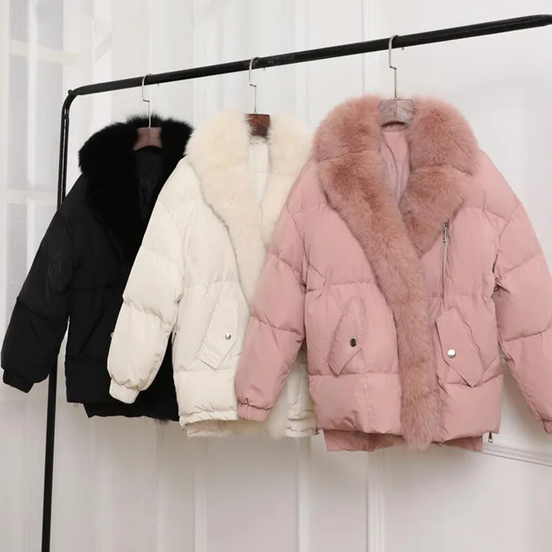 Fox Fur Collar 2018 New Winter Jacket Women Loose White Duck Down Jacket Plus Size Down Parkas Thicken Warm Women Down Coat