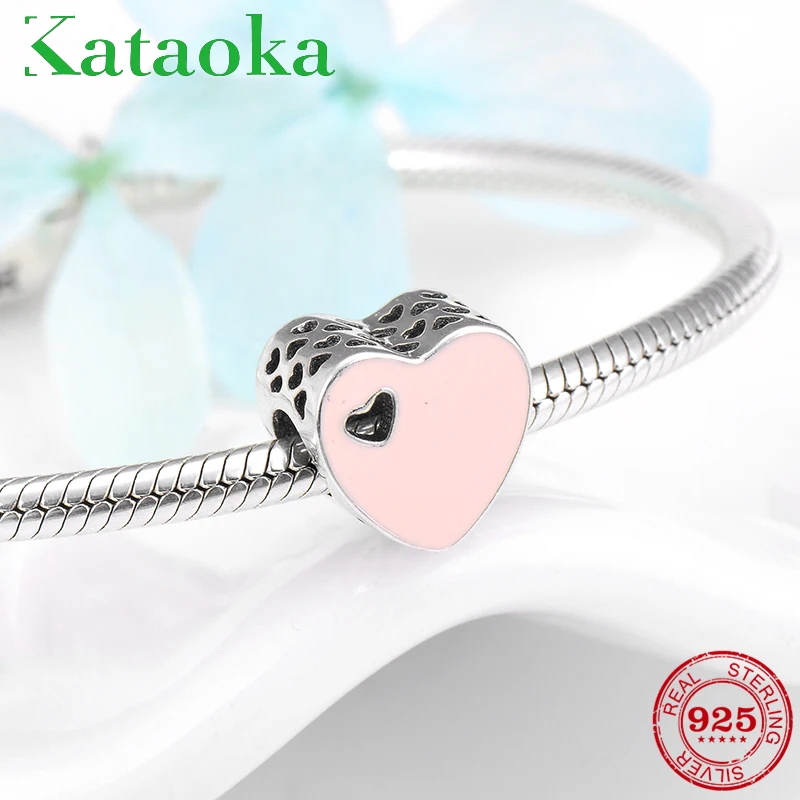 

Fashion hollow out Heart shape pink Enamel 925 Sterling Silver fine Bead Fit Original Pandora Charm Bracelet Jewelry making