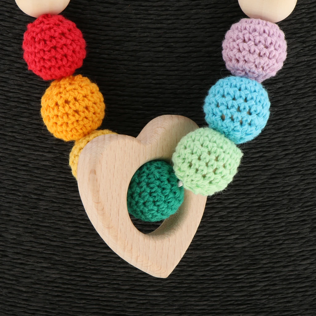 1Pc Wooden Crochet Beads Necklace Teether Baby Chew Grasping Nursing Teething Toy for Babies Infant Toddlers