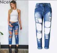 NiceMix 2017 Plus Size Jeans Woman Casual High Wasit Jeans Boyfriend Jeans Denim Pants Sexy Ankle-Length Pants Jeans Femme distressing ankle jeans