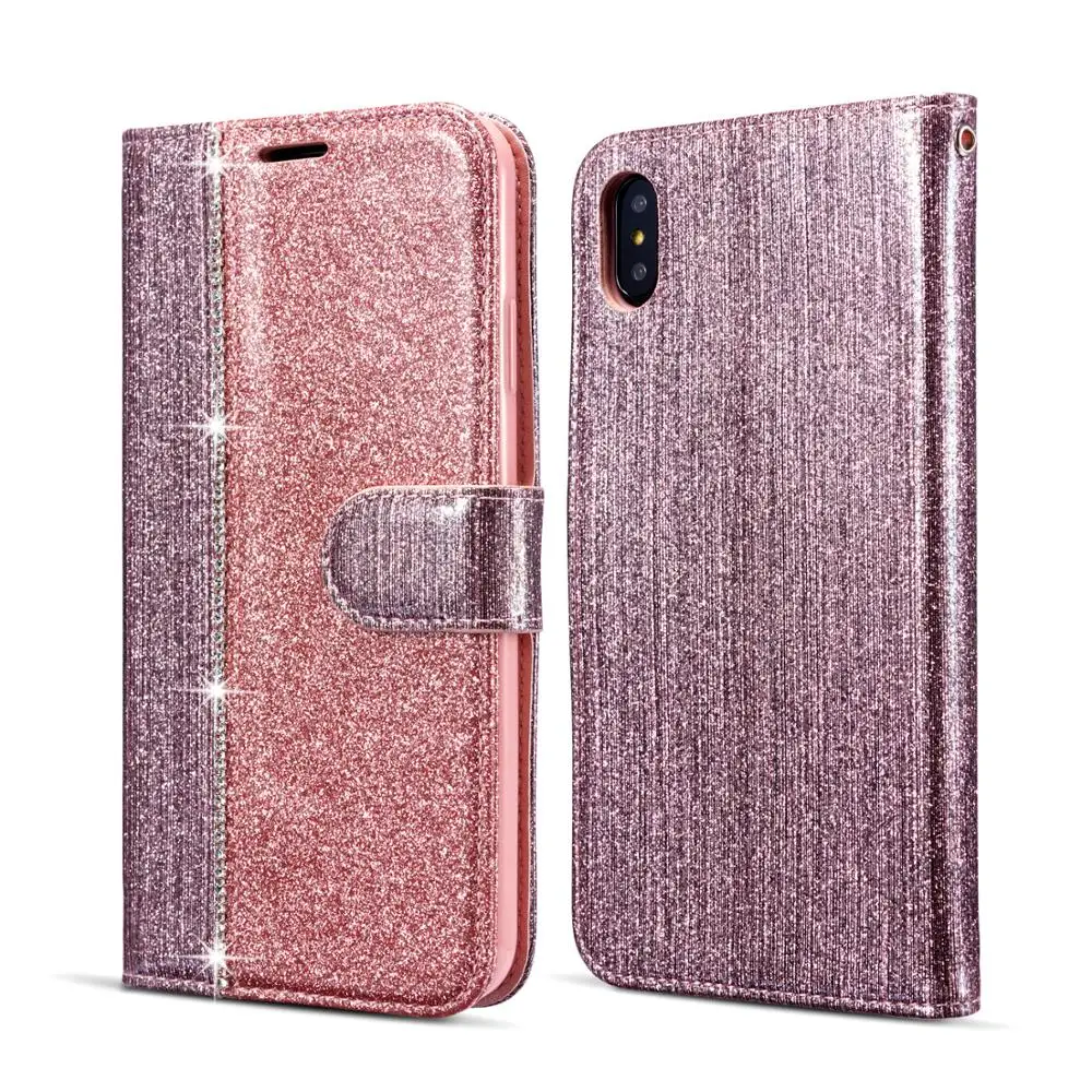 

Glitter Diamond Leather Case For iPhone 6 6s 7 8 Plus Luxury Wallet Flip Woman Cover For iphone XR X XS Max Hoesje Coque Fundas