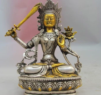 

Tibet Buddhism White Copper Silver Manjusri Bodhisattva Manjushri Buddha Statue