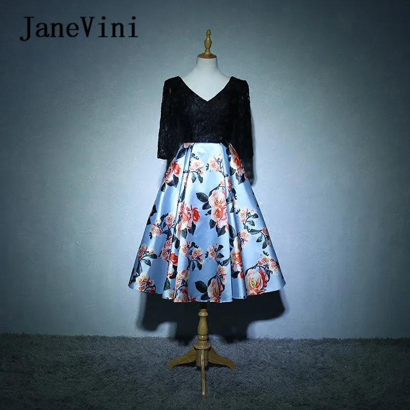JaneVini 2018 платье подружки невесты с цветочным принтом атласное трапециевидной