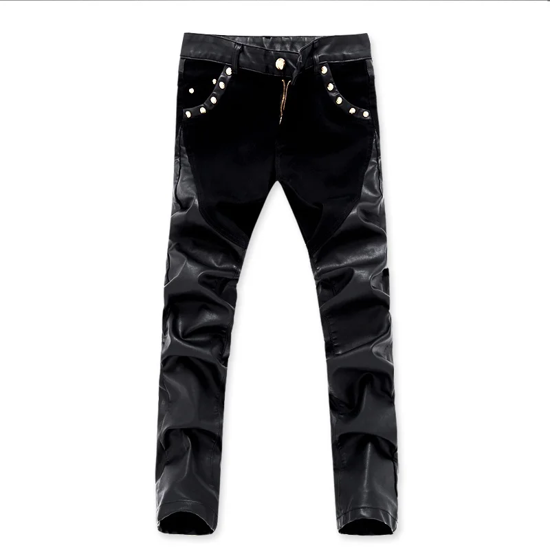 Mens stylish Skinny Trousers Slim Fit Motorcycle Casual Pants Patent Leather Hot