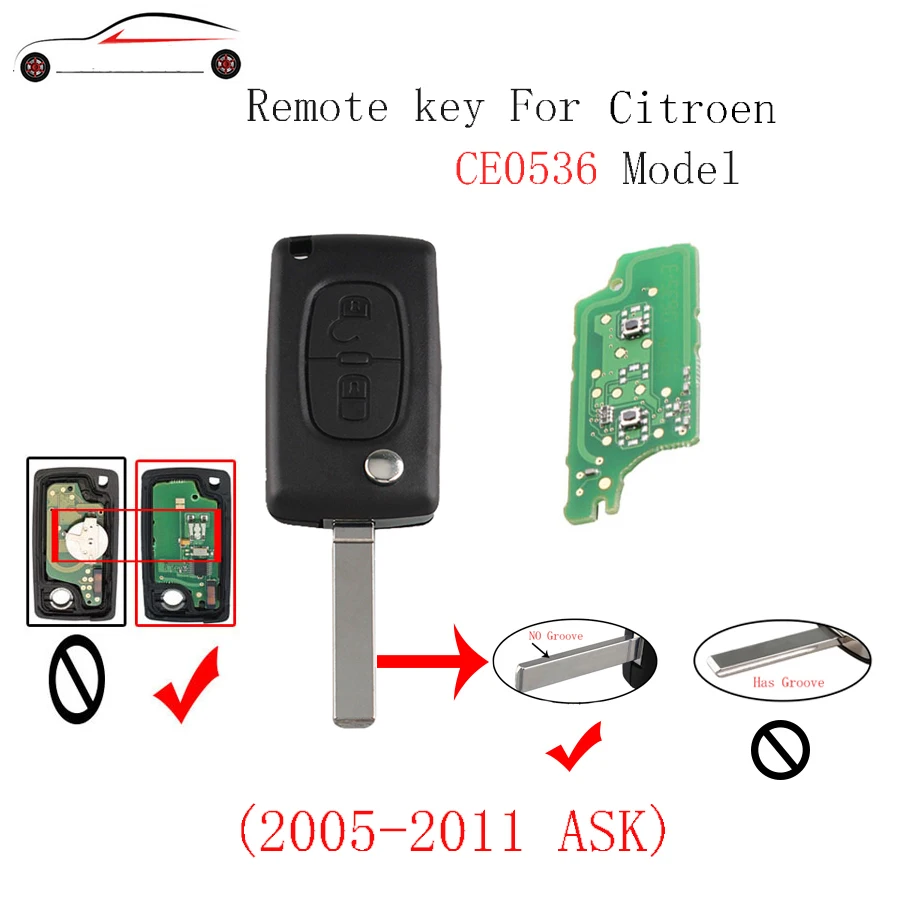 

GORBIN 2Buttons Remote Key 433MHz Fits for CITROEN C1 C2 C3 C4 C5 Berlingo Picasso 2005-2011 433Mhz VA2 Blade&PCF7961 chip ASK