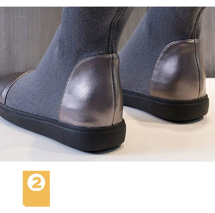 2018 Autumn And Winter Boots Women's Leather Increased Thick Bottom Elastic Boots Med-HeelFashion Winter Ankle Boots WomenM8D156 (6)