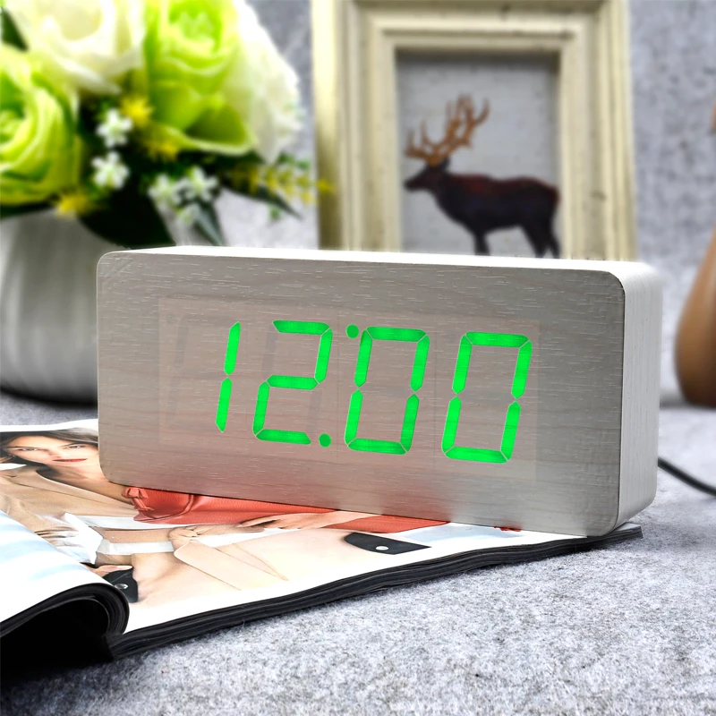 Suncree цифровой светодиодный часы с большими номерами, деревянный будильник со звуковым управлением, электронные настольные часы с температурным режимом