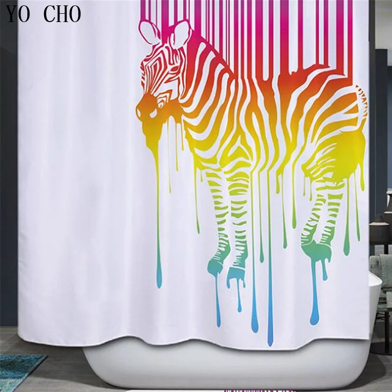 Rainbow Zebra Bathroom Mat Waterproof Polyester Fabric Shower Curtain Hook 72/" 0
