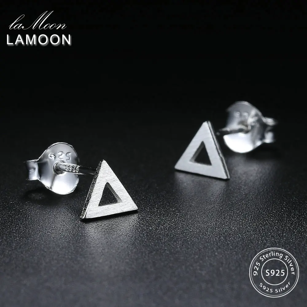 LAMOON New Wiredrawing Hollow Triangle Shape 100% 925-Sterling-Silver Earrings S925 Fine Jewelry For Women Girl Gift LMEY220