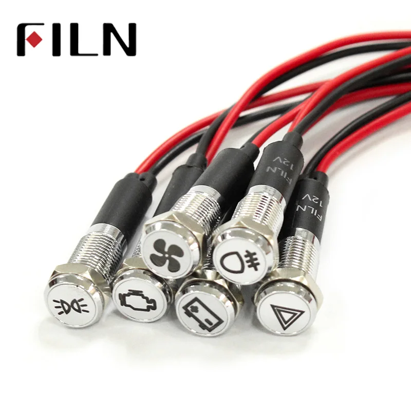 Sinal de Luz de Advertência do Carro Piloto com Símbolo Filn Lâmpada 12 v Vermelho Amarelo Levou Dashboard Luzes Instrumento Luz 50 Pcs 8mm