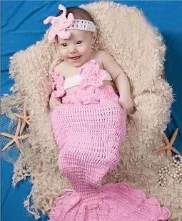 

3pcs Mermaid baby set Knitting Star Warmers Toddlers Clothes handmade newborn infant photography girls props