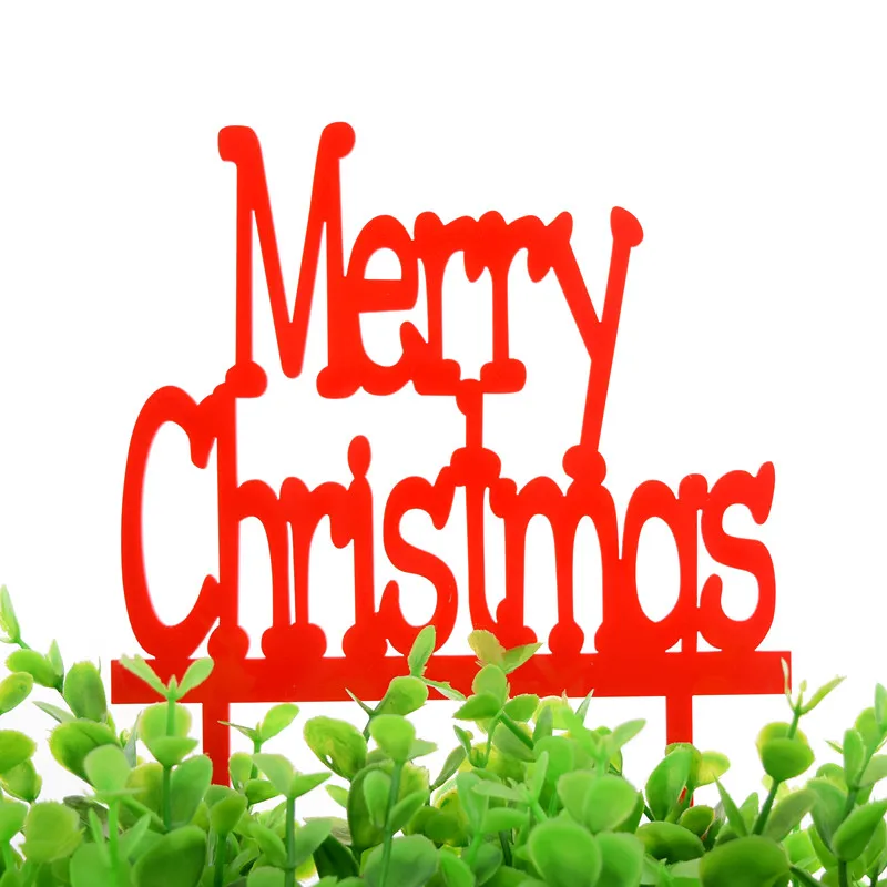 Merry Christmas Cake Flags Red Acrylic Christmas Cake Toppers Xmas New Year