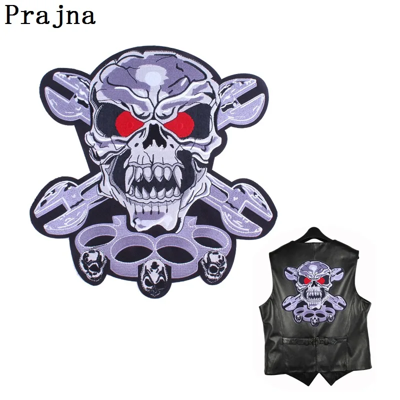

Prajna Locomotive Motorcycle Patch Wrench Fist Skeleton Skull Patches Iron-on Patch Sew On Embroidery Sticker Stripe On Clothes
