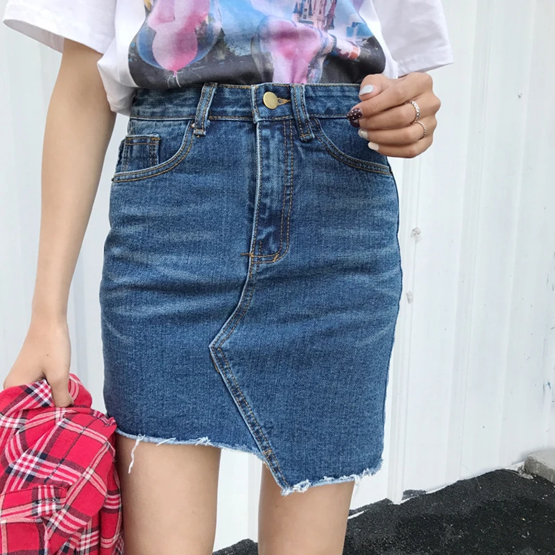 2017 New Arrival Fashion Pencil Jean Skirts With Pockets Mini Step