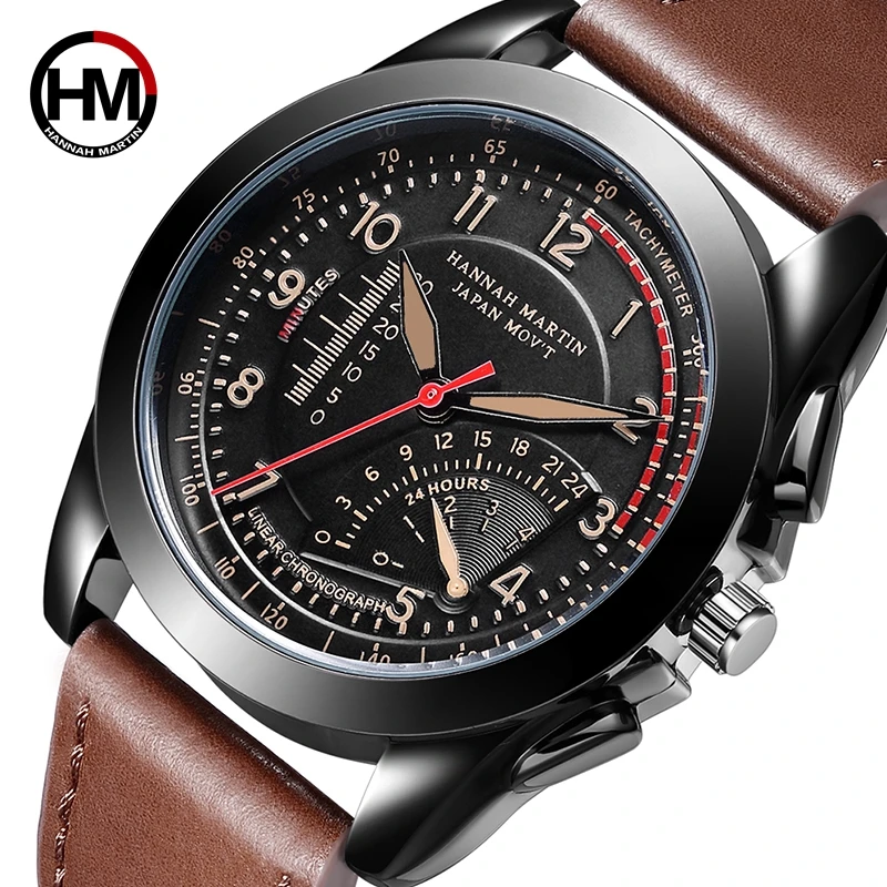 Japan Movement Waterproof Luminous Hands Leather Sports Military Men