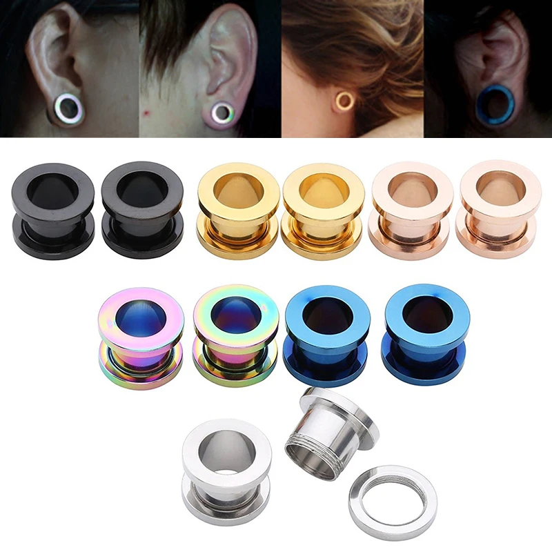 

LNRRABC FASHION Sale 1Pair Steel Gauges Plugs Ear Piercing Double Flared Flesh Tunnel Plugs Expanders Stretchers Earring