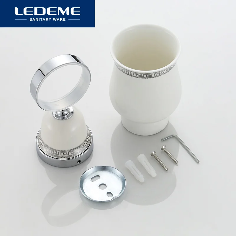 LEDEME Wall mounted Toothbrush Ceramic Cup Holder Soild Chrome Bathroom Accessories Wall Decoration Cup Tumbler Holder L3606