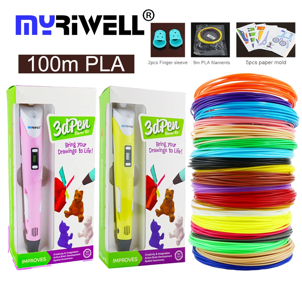 Myriwell, RP-100B, 3d ручка для печати, 100 м или 200 м, 1,75 мм, PLA нить для детей, подарок на день рождения, Обучающие игрушки, 3D-принтер