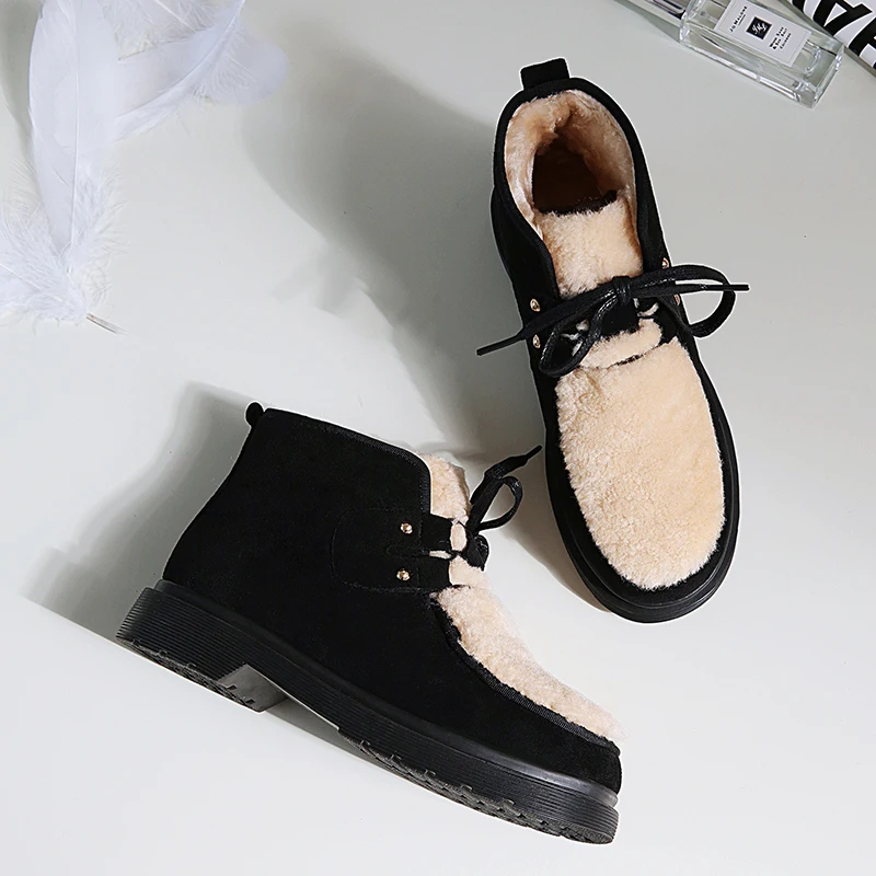En Designer Chaussures Bottes brown up De Loisirs Neige Appartements Marque Daim Véritable Cuir Femmes Court Chaussons Confortable Cheville Black Dentelle 1PtqwwS
