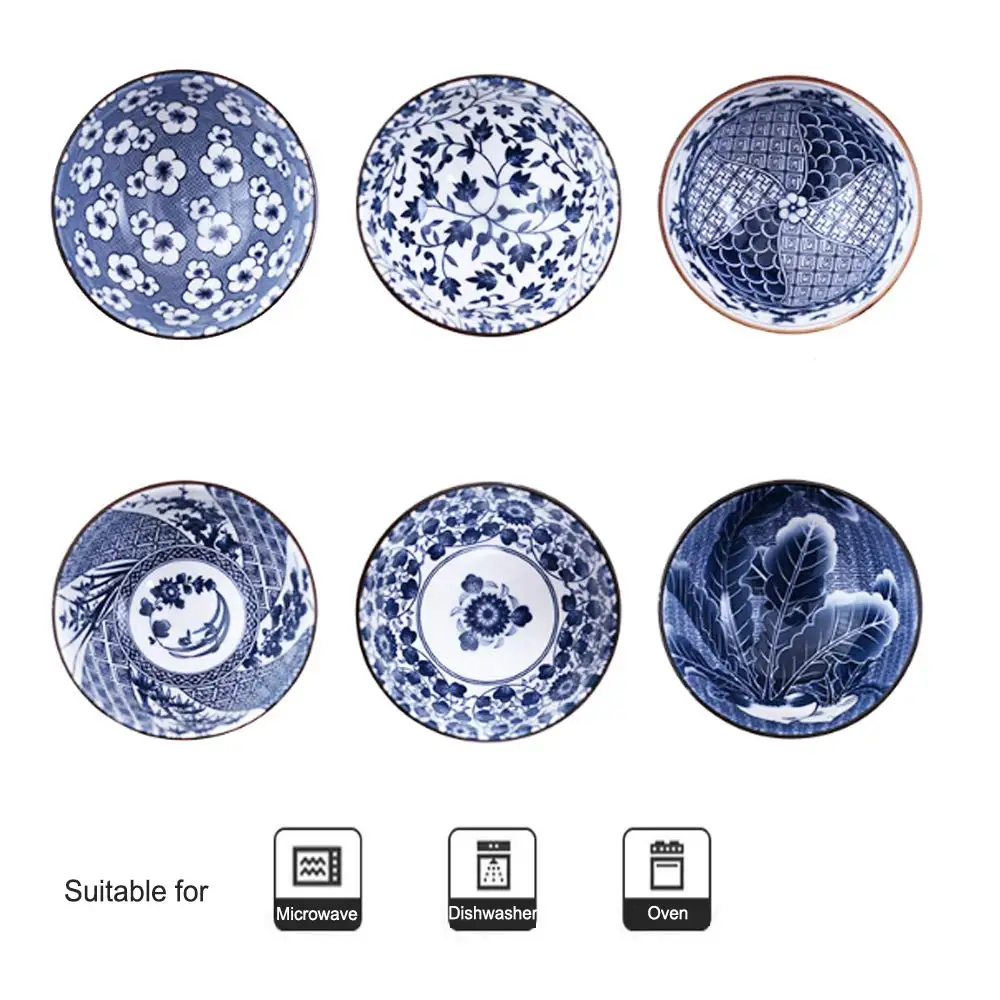 

6pcs/4pcs apanese blue and white porcelain bowl suit Household rice bowls ceramic dishes chopsticks tableware ramen bowl