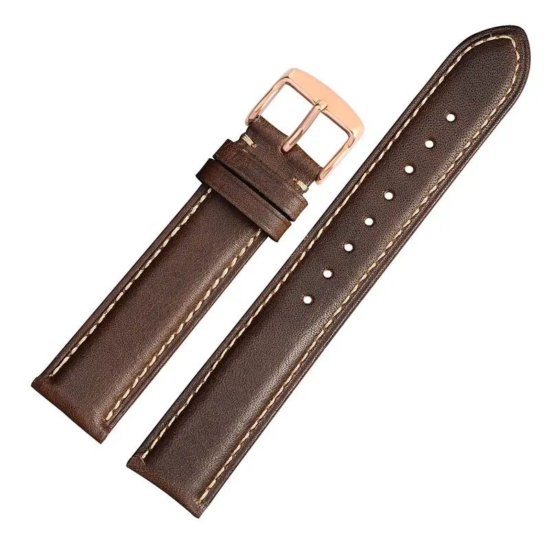 WOCCI Watch Band-винтажный кожаный ремешок для часов, выбор цвета и ширины(18 мм, 19 мм, 20 мм, 21 мм или 22 мм), Пряжка из розового золота - Цвет ремешка: Dark Brown-B