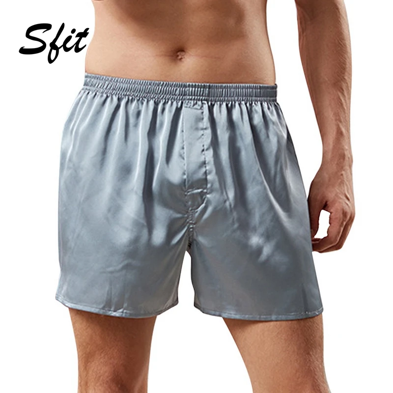 

Sfit 2019 Summer Men Satin Silky Boxers Homewear Shorts Luxury Silk Loungewear Pajama Short Plus Size Loose Casual Beach Shorts