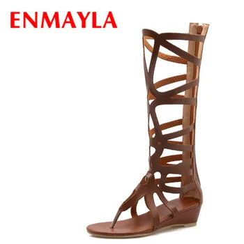 

ENMAYLA Wedges Heels Summer Gladiator Sandals Women Cut-Outs Half Boots Women Low Heels Open Toe Fashion Women Ladies Shoes
