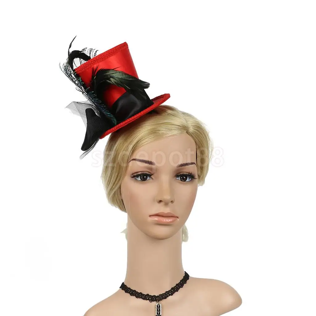 Vintage Women Ladies Black Feather Mini Top Hat Bowknot Hair Clip Fascinator Wedding Engagement Church Party Headwear