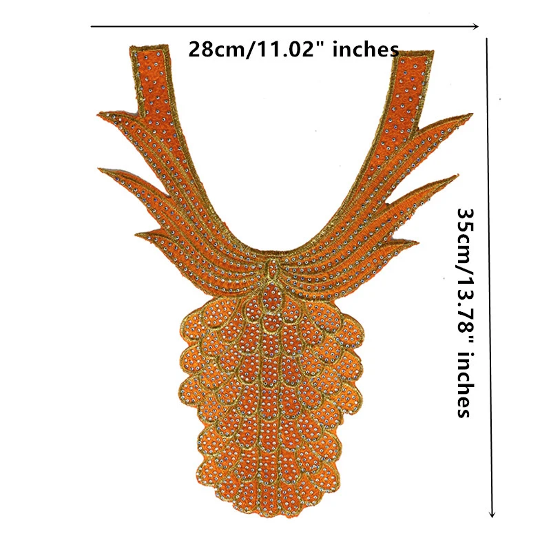 Кружевной воротник 5 шт. расшитый стразами оранжевого и золотого цвета с