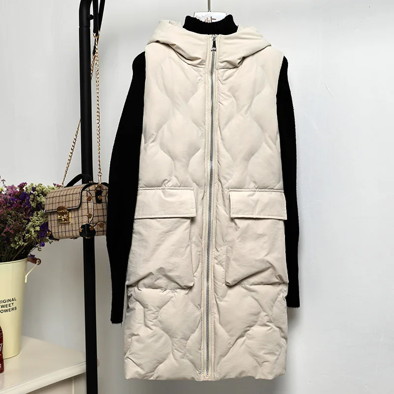 SNOW PINNACLE 2018 Winter Long Vest women 2018 Casual big pocket long