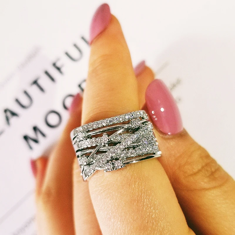 

rose gold silver color Creative Women's Cross-section Sepcial design eternity ring wedding band for female bride jewelry R5037