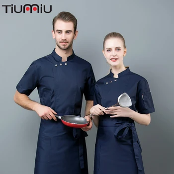 

Summer Short Sleeves Restaurant Uniform Chef Cook Jacket Kitchen Hotel BBQ Barbershop Canteen Summer Unisex Breathable Overalls