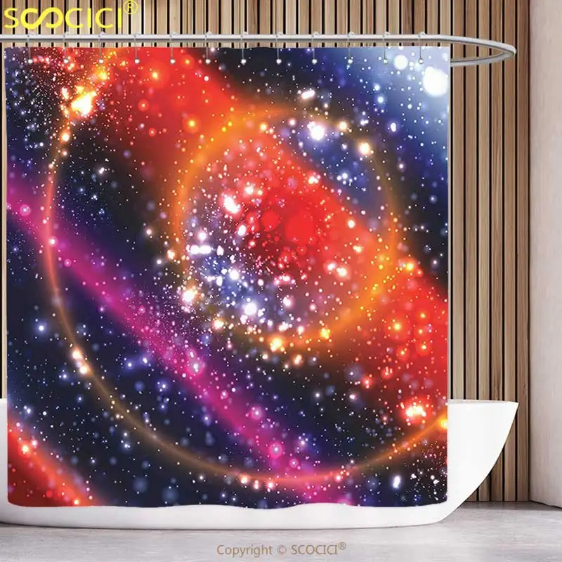 Decorative Shower Curtain Space Apocalyptic Cosmos Design Circular Striped Vibrant Galaxy Mystic Sky Solar System Multicolor | Дом и сад
