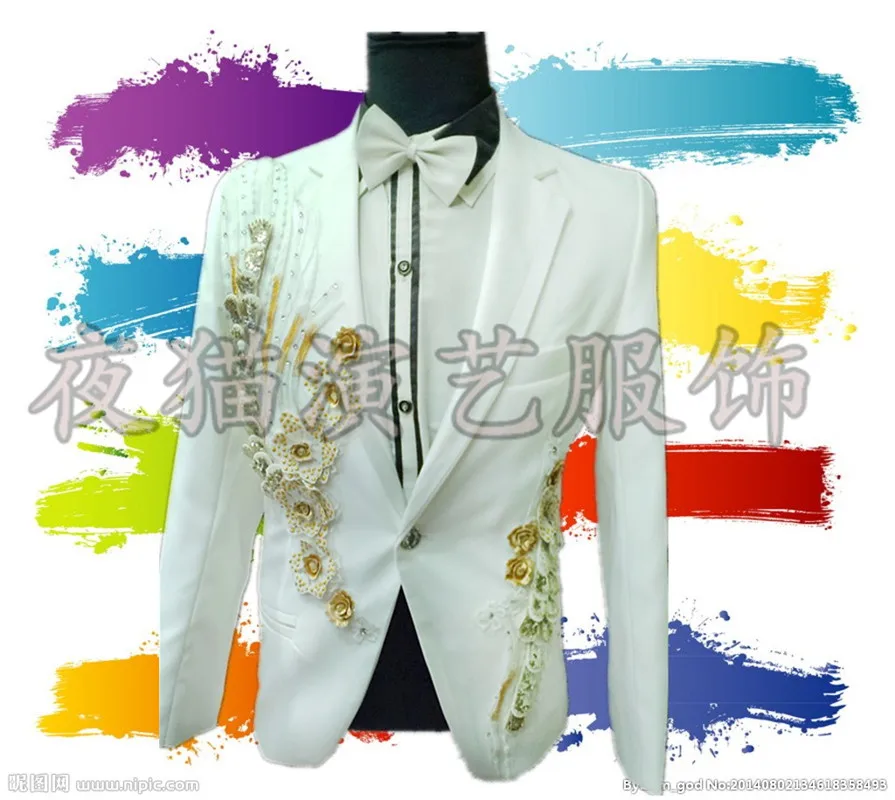 2017 Men's fashion Choir Korean dress applique dressing suit host