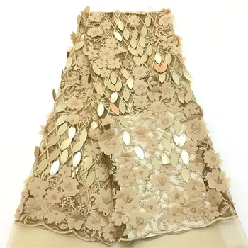 

African Lace Fabric With Sequins 5 Yards 2018 Latest Sequin Fabric High Quality Tulle Sequins Lace Fabric For Dress HJ1408- 1