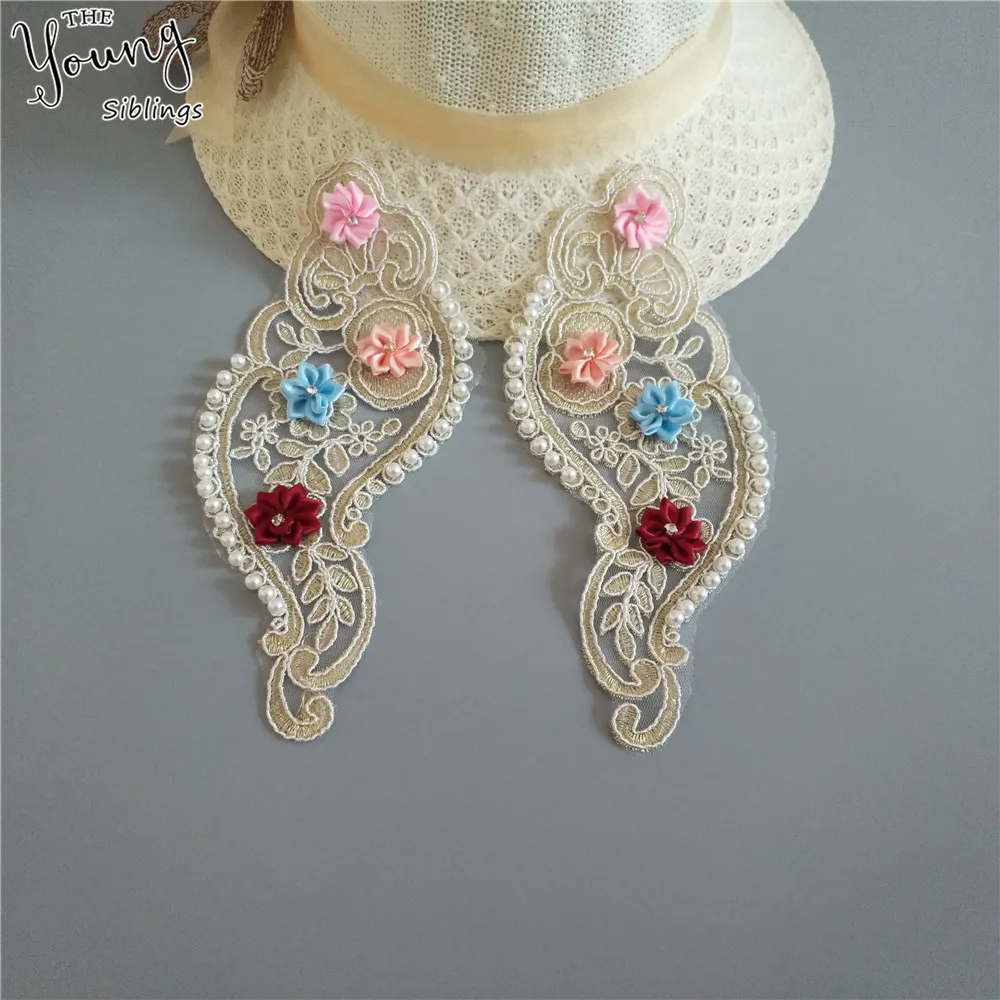 

Embroidery ABS pearl lace Neckline Sewing High quality Applique Lace Collar DIY Hollow out Clothing Decorate Accessories YL1449