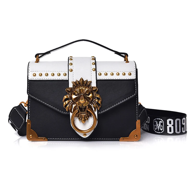 Fashion Women Handbag Lion Head Lock Small Square Pack Crossbody Shoulder Feamle Tote Bags Ladies Casual Rivet Wallet SS0419 (25)