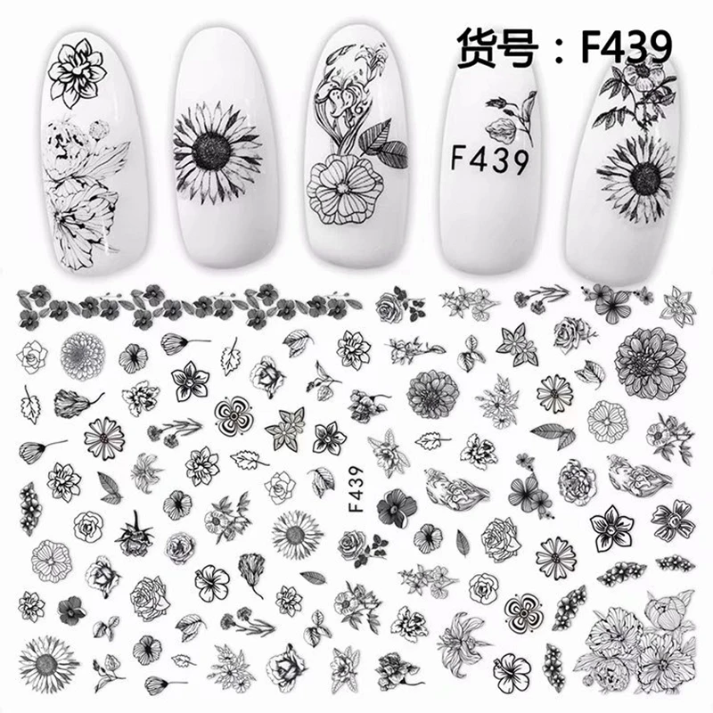 

Self-adhesive black flower fruit 3d nail art decorations sticker and decals manicure material nail supplies tool
