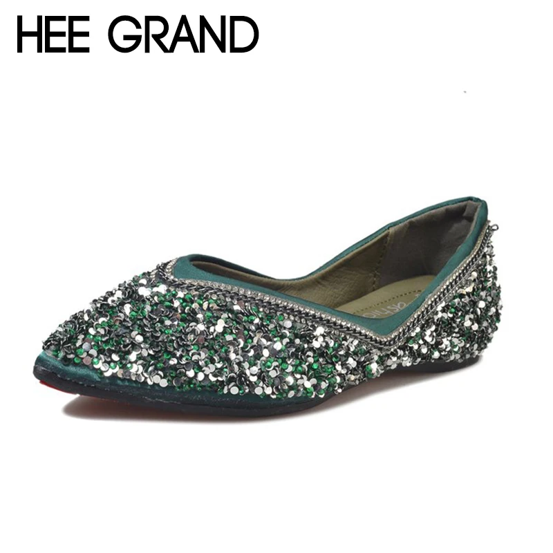 

HEE GRAND 2018 New Arrive Sequins Decoration Women Spring Flats Pointed Toe Shallow Women Causal Fashion Slip-op Shoes XWD6558