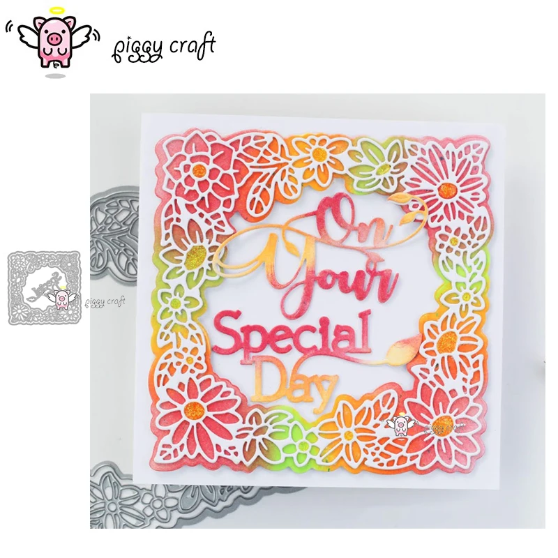 

Piggy Craft metal cutting dies cut die mold 3Pcs Dual-use flower frame Scrapbook paper craft knife mould blade punch stencils