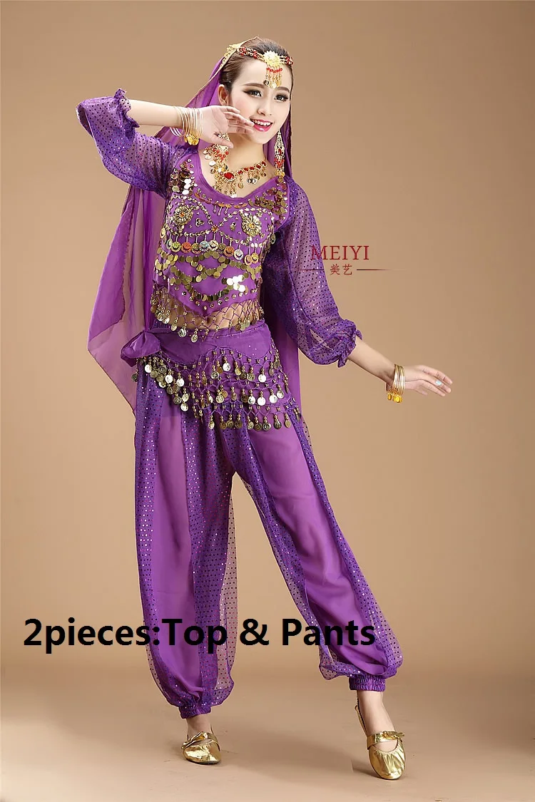Платье для танца живота, профессиональный Восточный Костюм для танца живота, набор размера плюс, костюмы для продажи, женское индийское сари для женщин, для танцев - Цвет: purple2pcs