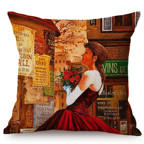 Nordic Vintage Beautiful Woman Oil Painting Art Decorative Cushion Cover Couple Happy Love Story Sofa Chair Throw Pillow Cover M101-6