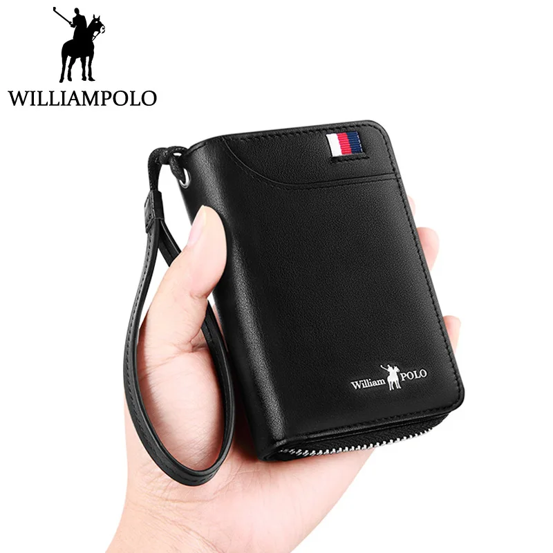 

WILLIAMPOLO Hand Strap Men Key Holder Genuine Leather Home Key Case With Photo Holder 2018 New Fashion Key Organizer Bag Mini